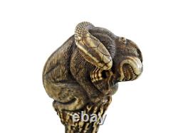 Finest Antique Walking Cane Stick Dear Antler H0rn Carved Handle Monkey & Snake