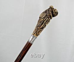 Finest Antique Walking Cane Stick Dear Antler H0rn Carved Handle Monkey & Snake