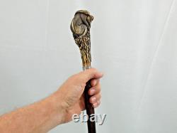 Finest Antique Walking Cane Stick Dear Antler H0rn Carved Handle Monkey & Snake