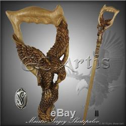 Fishing American Eagle Wood Carved Hand Crafted Walking Stick Cane Rich Engrave
