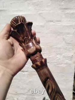 Flower Style wooden carved walking cane handmade Hiking wooden stick