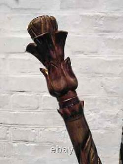 Flower Style wooden carved walking cane handmade Hiking wooden stick