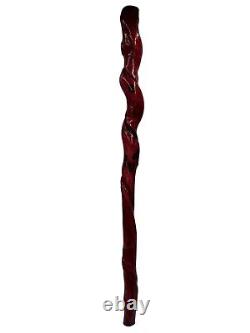 Folk Art Twisted Wood Hand Carved Painted Pink Walking Stick 33in L Vintage