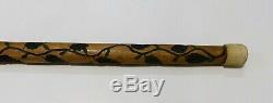 Folk art Walking Stick Snake & Vine Heavy Carved Oak