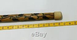 Folk art Walking Stick Snake & Vine Heavy Carved Oak