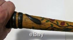 Folk art Walking Stick Snake & Vine Heavy Carved Oak