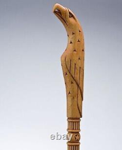 Folk art hiking stick inspired by historic carvings American Eagle walking Stick