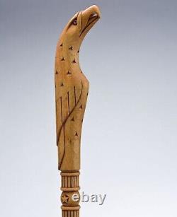 Folk art hiking stick inspired by historic carvings American Eagle walking Stick