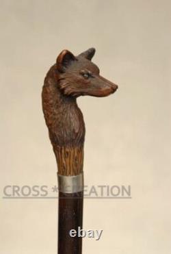 Fox Style Head Handle Carved Walking Cane Unique Wooden Walking Stick Cane