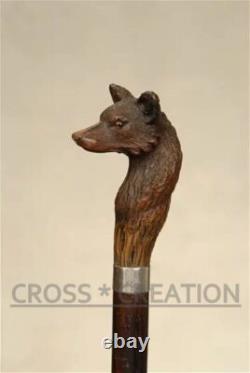 Fox Style Head Handle Carved Walking Cane Unique Wooden Walking Stick Cane