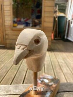 French Partridge Hand Carved in Lime wood Country Walking stick on Hazel Shank