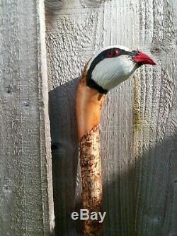 French (red leg) Partridge carved by hand on hazel shank, walking beating stick