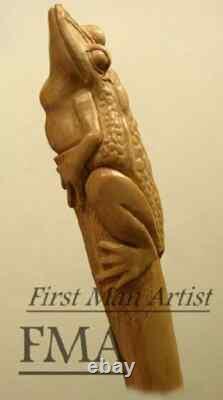 Frog Handle Walking Cane Hand Carved Wooden Walking Stick Christmas Best GIFT