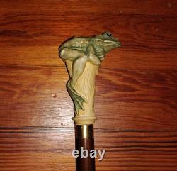 Frog wooden hand carved walking stick for men women walking cane animal gift