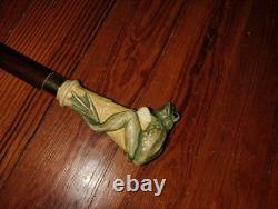 Frog wooden hand carved walking stick for men women walking cane animal gift