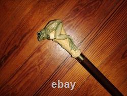 Frog wooden hand carved walking stick for men women walking cane animal gift