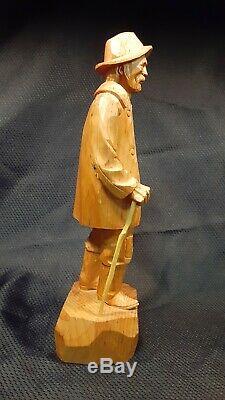 G. Hovington Man withWalking Stick Hand Carved Wood Carving Detailed Canadian Art
