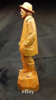 G. Hovington Man withWalking Stick Hand Carved Wood Carving Detailed Canadian Art