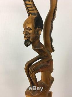 GORGEOUS Hand Carved AFRICAN Tribal Wood Walking Stick Cane Safari Animal Print