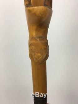GORGEOUS Hand Carved AFRICAN Tribal Wood Walking Stick Cane Safari Animal Print