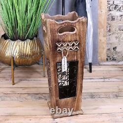 Gangotri Umbrella Stand Mango Wood Jali Leaf Design Cane Walking Stick Home