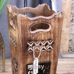 Gangotri Umbrella Stand Mango Wood Jali Leaf Design Cane Walking Stick Home