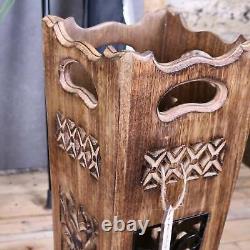 Gangotri Umbrella Stand Mango Wood Jali Leaf Design Cane Walking Stick Home