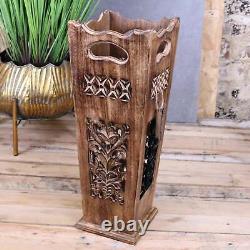 Gangotri Umbrella Stand Mango Wood Jali Leaf Design Cane Walking Stick Home