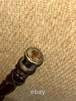 George VI Rustic Walking Stick Cane Silver Plated Top & Hand-Carved Fish Shaft