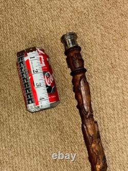 George VI Rustic Walking Stick Cane Silver Plated Top & Hand-Carved Fish Shaft