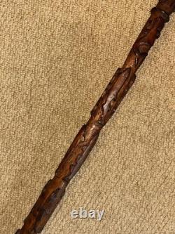 George VI Rustic Walking Stick Cane Silver Plated Top & Hand-Carved Fish Shaft