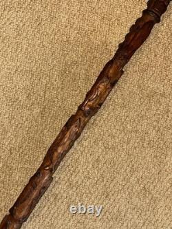 George VI Rustic Walking Stick Cane Silver Plated Top & Hand-Carved Fish Shaft