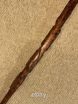 George VI Rustic Walking Stick Cane Silver Plated Top & Hand-Carved Fish Shaft