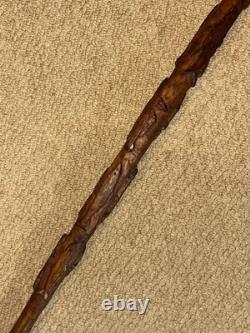 George VI Rustic Walking Stick Cane Silver Plated Top & Hand-Carved Fish Shaft