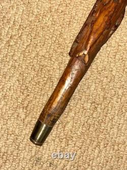 George VI Rustic Walking Stick Cane Silver Plated Top & Hand-Carved Fish Shaft