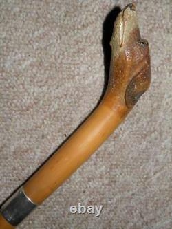 Georgian BRIGG Walking Stick-Czlininsky Hand-Carved Dogs Head & H/M Silver 1929
