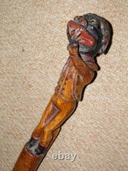 Georgian Hand Carved Gadget Walking Stick / Cane Smoking Man Cigarette Holder
