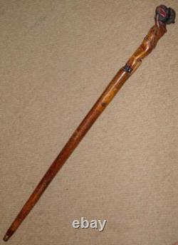 Georgian Hand Carved Gadget Walking Stick / Cane Smoking Man Cigarette Holder