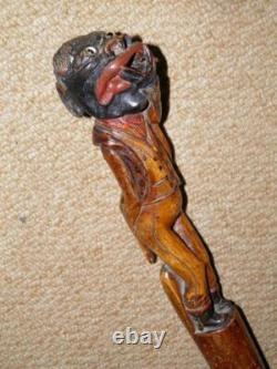 Georgian Hand Carved Gadget Walking Stick / Cane Smoking Man Cigarette Holder