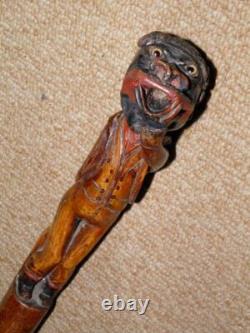 Georgian Hand Carved Gadget Walking Stick / Cane Smoking Man Cigarette Holder