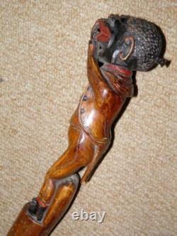 Georgian Hand Carved Gadget Walking Stick / Cane Smoking Man Cigarette Holder