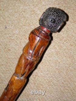 Georgian Hand Carved Gadget Walking Stick / Cane Smoking Man Cigarette Holder