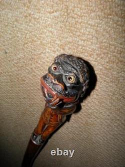 Georgian Hand Carved Gadget Walking Stick / Cane Smoking Man Cigarette Holder