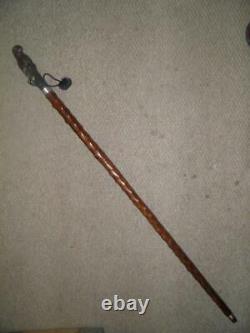 Georgian Walking Stick/Cane Hand Carved Painted Parrot Silver Collar H/M 1929