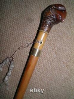 Georgian Walking Stick/Cane -Hand Carved Parrot Head Glass Eyes. By BRIGG