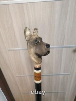 German Shepherd walking stick, handmade, wood carved German Shepherd walking can