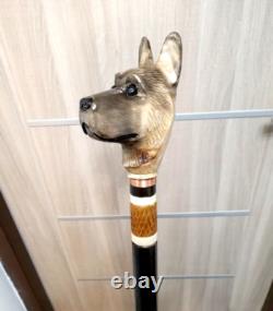 German Shepherd walking stick, handmade, wood carved German Shepherd walking can