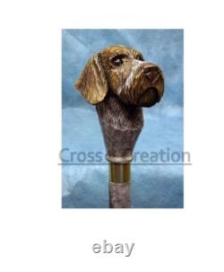 German Wirehaired Pointer Dog Head Handle Carved Wooden Walking Stick Cane