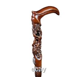 Grape & Vines Wooden Walking Cane Stick Hand Carved Comfortable handle quality
