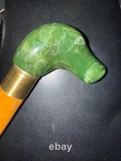 Green gemstone carved dog handle Walking stick / Cane
